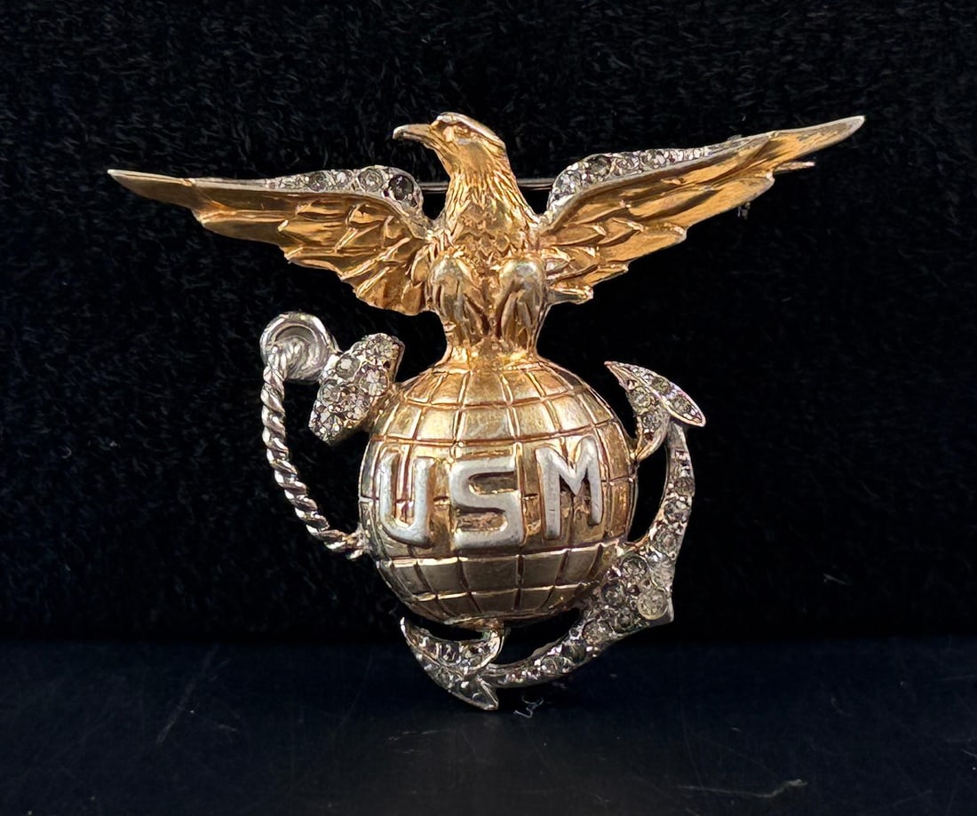 WW2 USMC Sterling Silver EGA Sweetheart Pin: 1 3/8" by 1 5/8". 7.48 grams.
