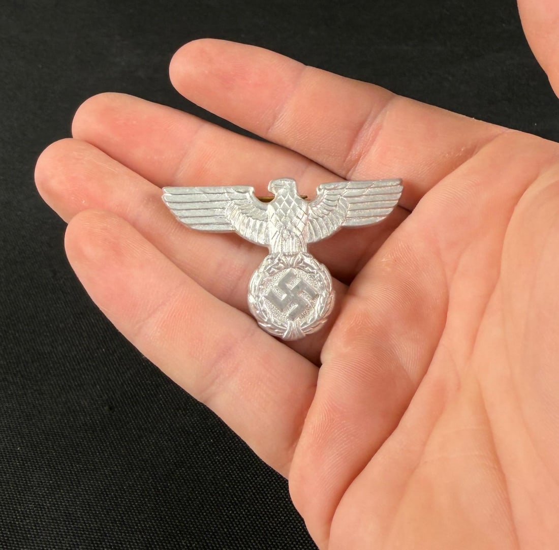 WW2 German Postal Visor Cap Eagle Insignia: 1 1/8" by 1 3/4"