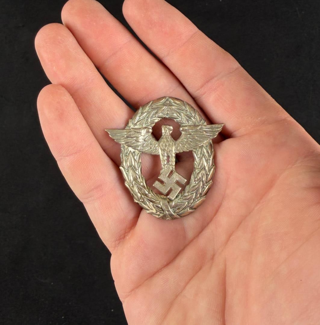 WW2 German Police Cap Visor Eagle Insignia: 1 1/2" by 1 1/2"