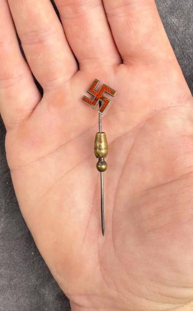 WW2 German NSDAP Enamel Stickpin: Sterling Silver.