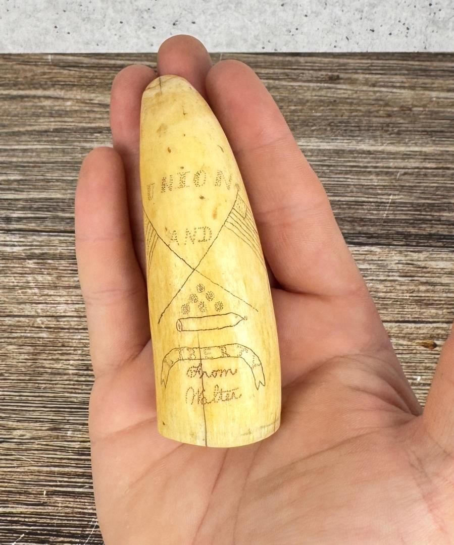 US Navy American Flag Scrimshaw Whale Tooth (1 of 6)