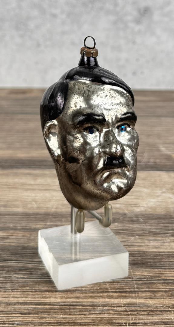 WW2 German Adolf Hitler Christmas Ornament: Mercury Glass. 3 1/4" long.