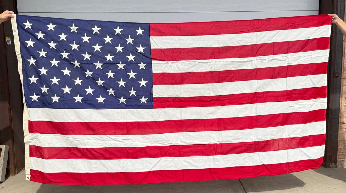 50 Star US American Interment Flag: 57 1/2" by 111". Interment flag made by Phoenix Industries of Huntsville, Alabama.