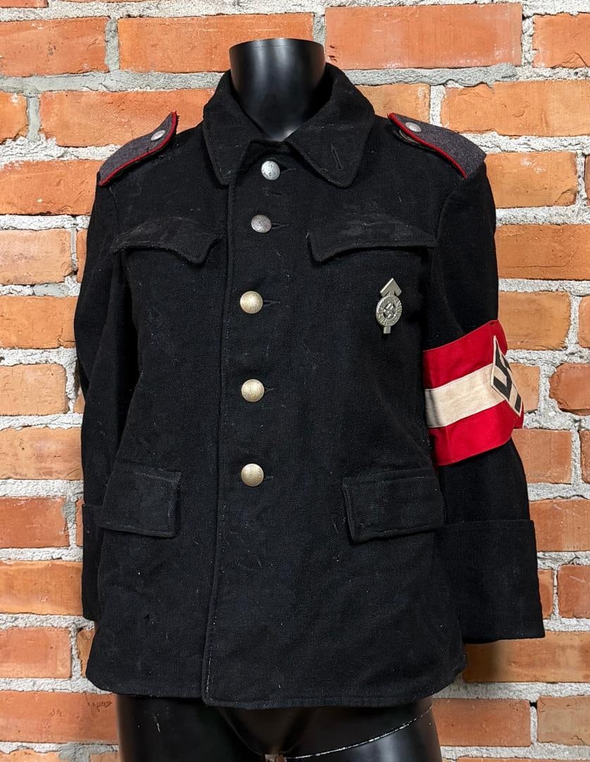 WW2 German Hitler Youth Flak Helper Uniform: Flakhelfer. Jacket measures 16" armpit to armpit and 24" in length.