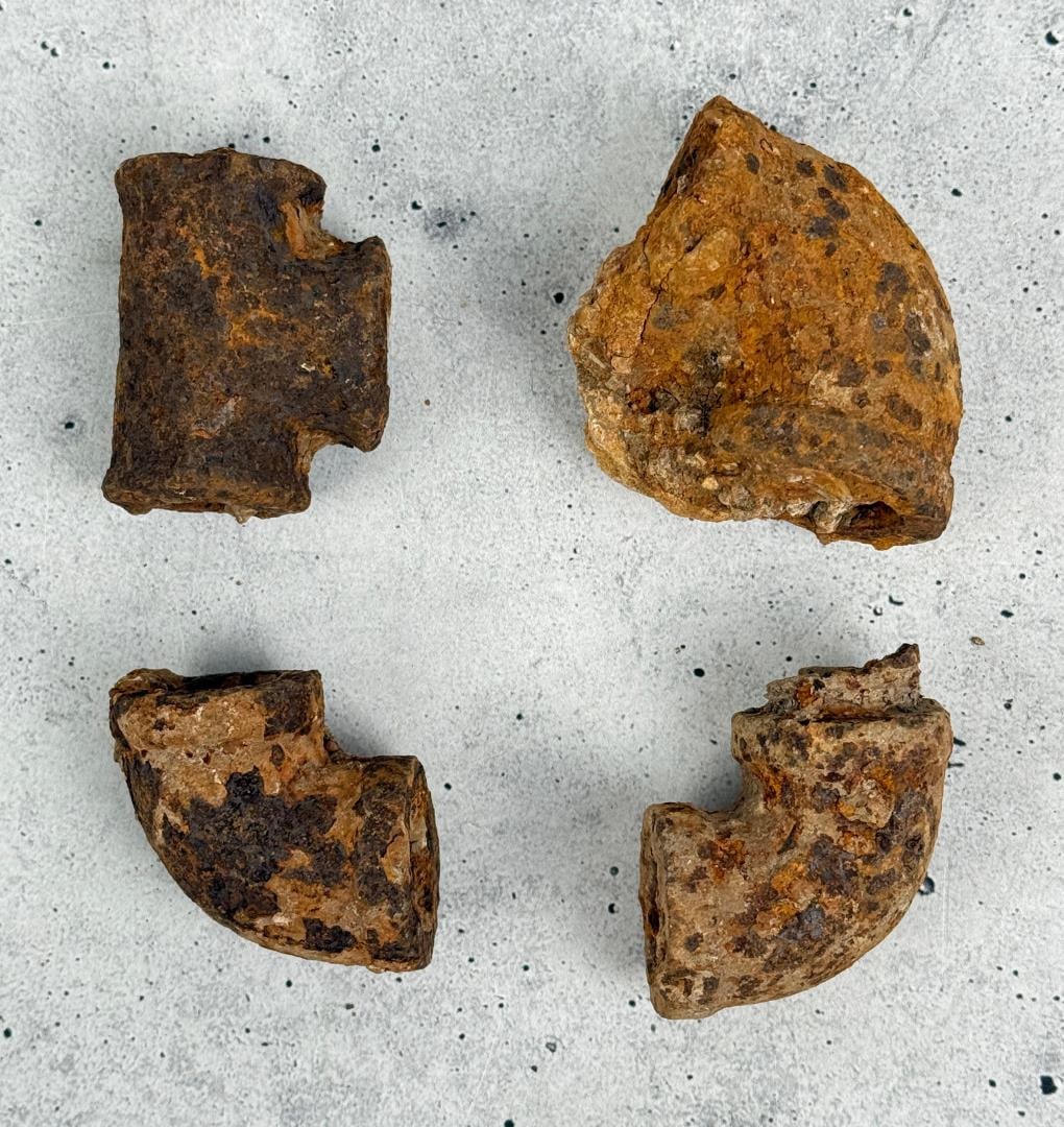 Civil War Tucker Sherrard Gun Works Relics: Largest is 2 1/4" by 2 1/4". Provenance: EX-Texas Civil War Museum, Fort Worth TX. Tucker, Argyle William (1832?1910). Argyle William Tucker, early settler, was born to Laban E. and Nancy Tucker on Se