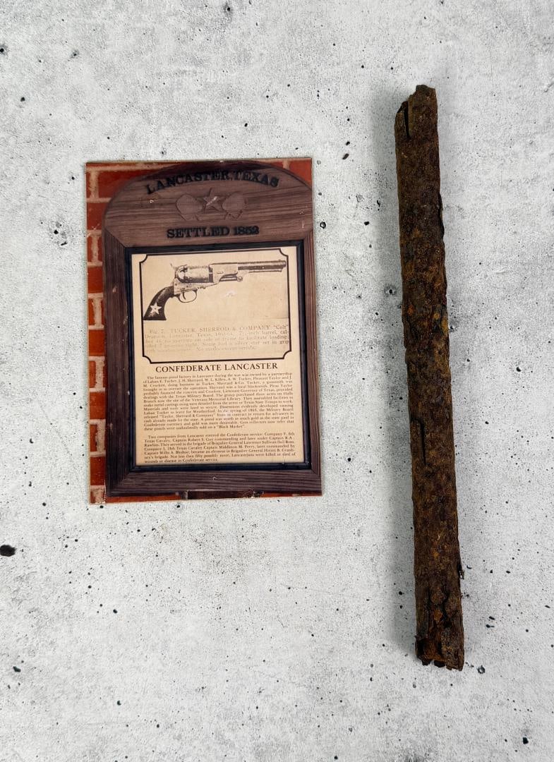 Civil War Tucker Sherrard Revolver Relic: 9 7/8" long. Provenance: EX-Texas Civil War Museum, Fort Worth TX. Tucker, Argyle William (1832?1910). Argyle William Tucker, early settler, was born to Laban E. and Nancy Tucker on September 8, 1832,