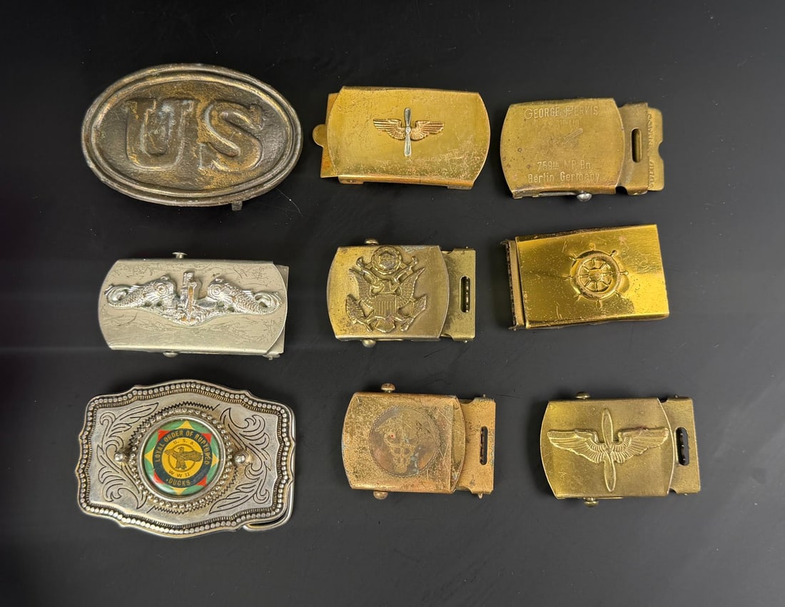 Collection of US Military Fraternal Belt Buckles (1 of 5)