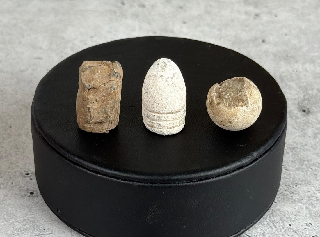 Civil War Tucker Sherrard Bullet Relics: 69 caliber ball and carbine bullet. Tucker Sherrard & Co. Lancaster Texas. Provenance: EX-Texas Civil War Museum, Fort Worth TX. Tucker, Argyle William (1832?1910). Argyle William Tucker, early settle