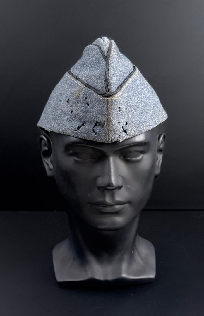 Military Academy Garrison Cap Hat: Moth damage.