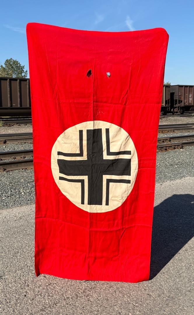 WW2 German Balkenkreuz Beam Cross Banner Flag: 39 1/2" by 78". Aerial Identification or Recognition Flag. 2 holes in the flag as shown.