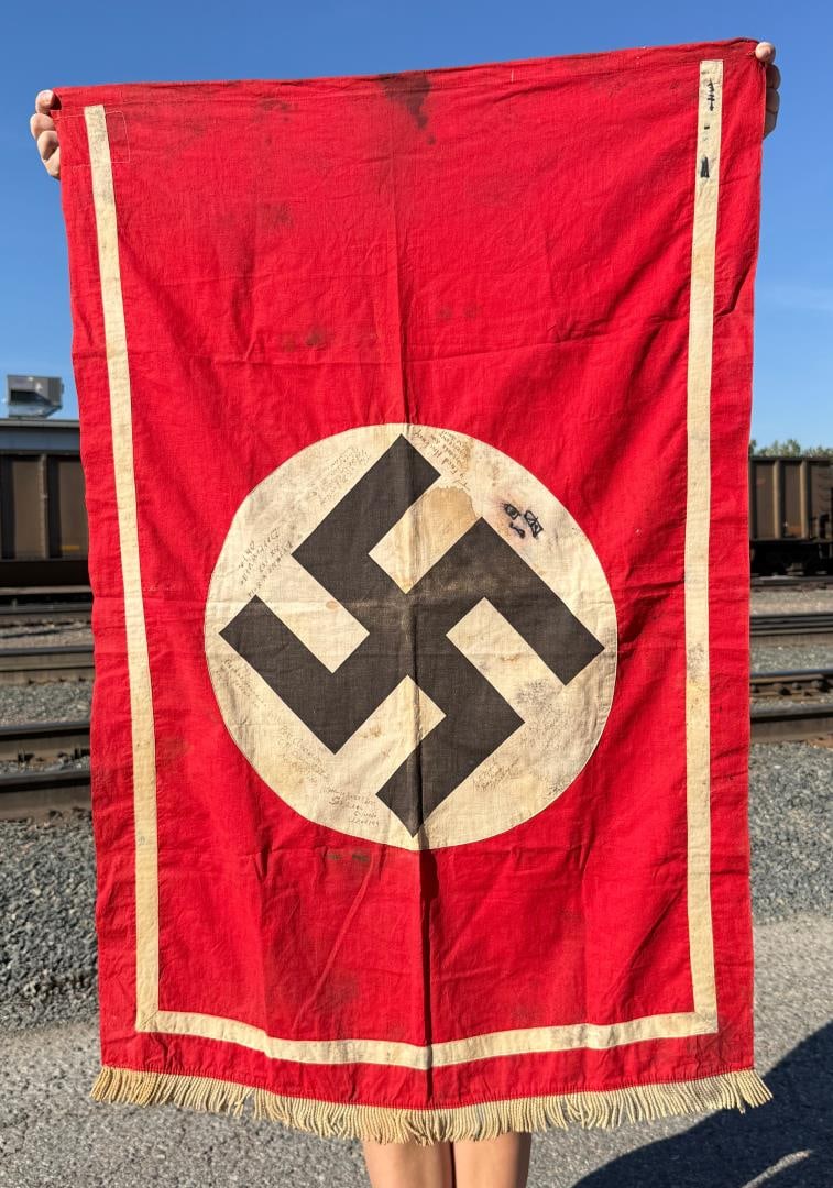 WW2 German NSDAP Podium Flag Battle Captured: 31" by 44 1/2".