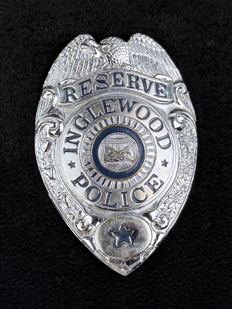 Inglewood California Reserve Police Badge: 2" by 3". Entenmann Los Angeles.