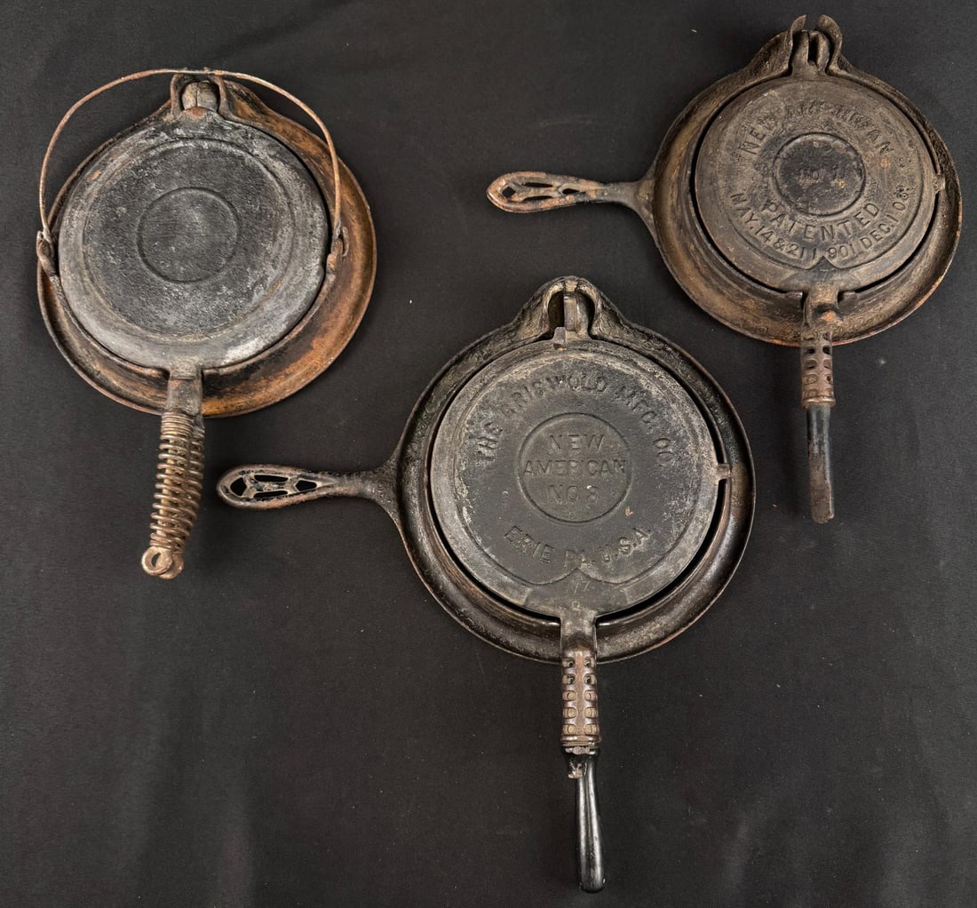 Group of Griswold Cast Iron Waffle Makers: Various condition issues.
