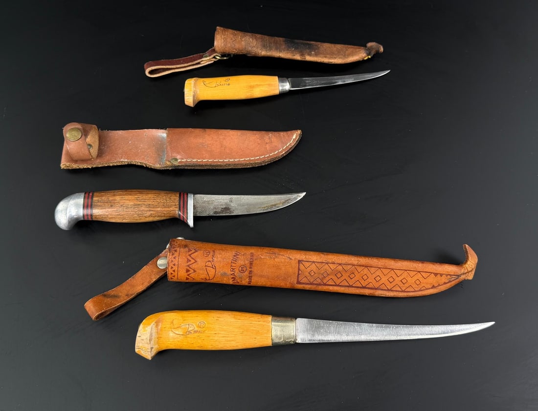 Collection of Fishing Knives: 2 Rapala Fillets manufactured by Marttiini of Finland and a Frosts Knife of Mora, Sweden.