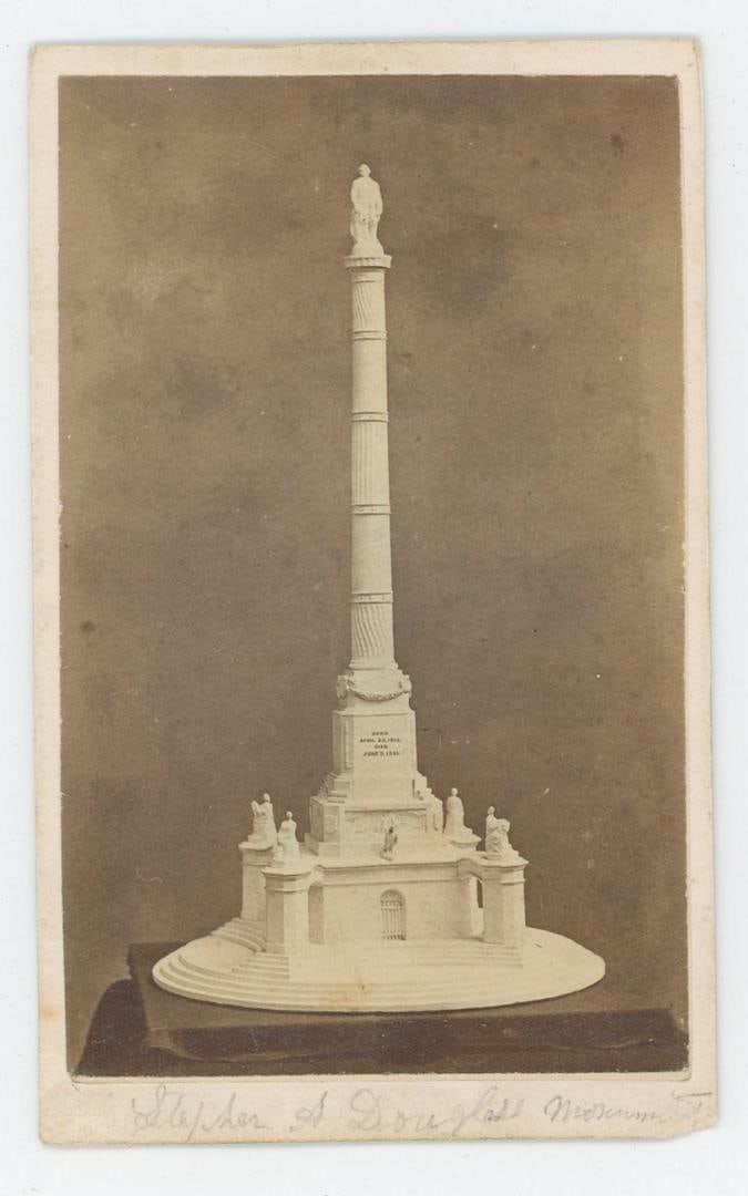 Stephen A. Douglas Memorial CDV Photo: 2 1/2" by 4". Photo by J. Carbutt of Chicago, Illinois. Stephen A. Douglas (1813?1861) was an influential Illinois politician and U.S. senator, best remembered as Abraham Lincoln?s opponent in the 185