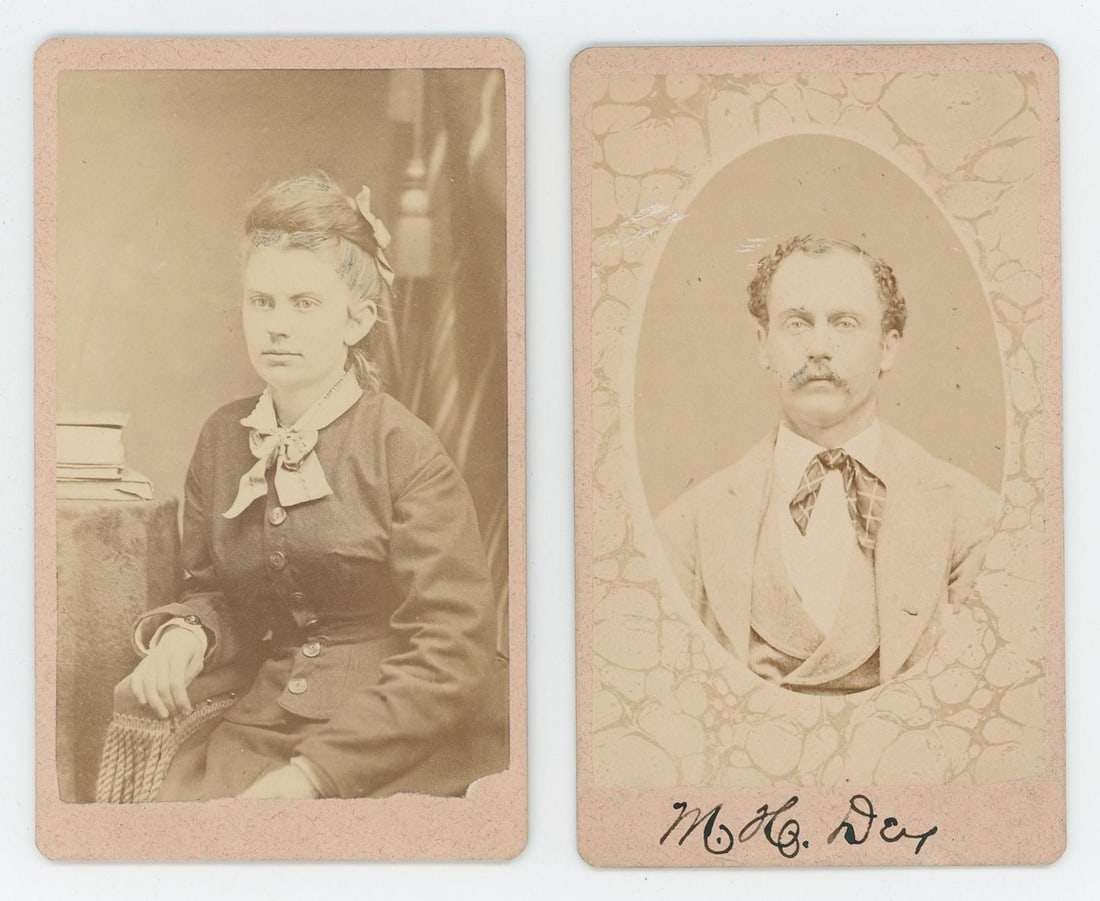 Texas Couple CDV Photos by MC Ragsdale: 2 1/2" by 4 1/8". McArthur Cullen Ragsdale (1849?1944) was an American frontier and traveling photographer who documented West Texas from the 1870s into the early 20th century. Working initially as an