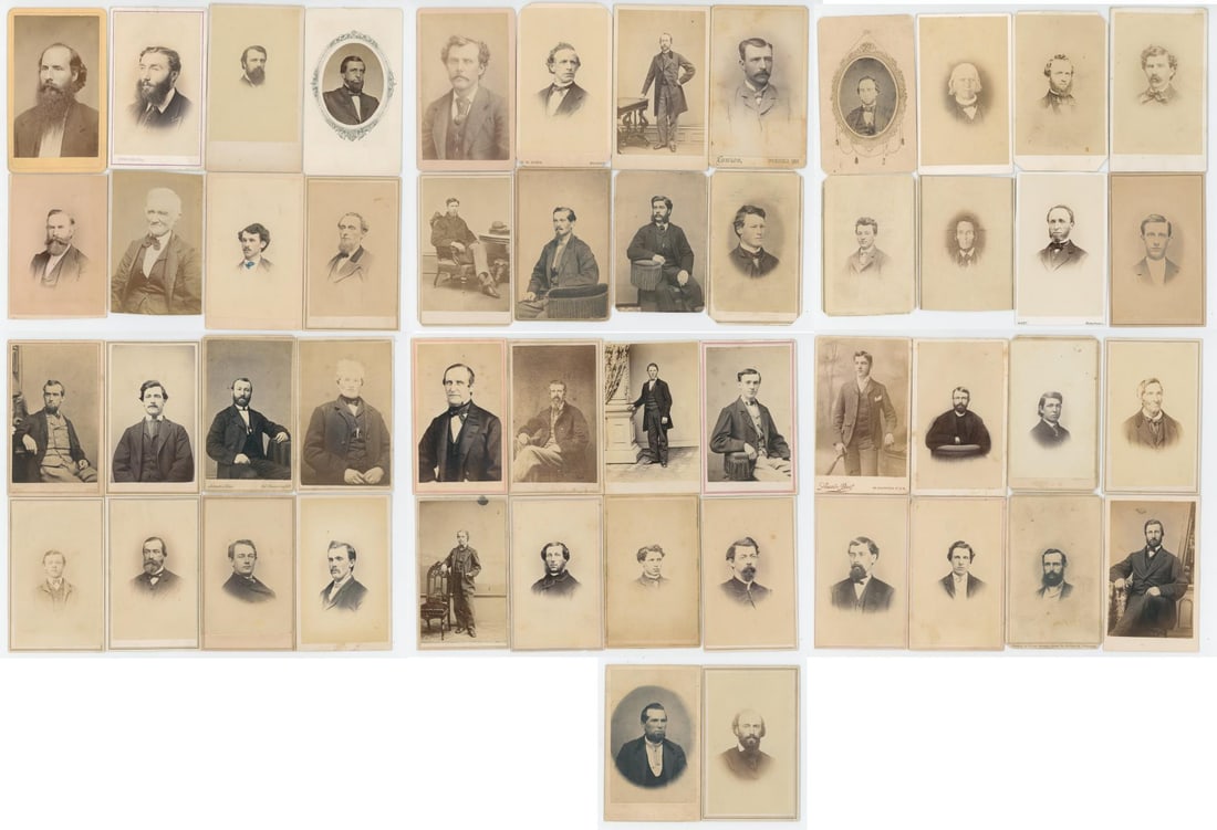 Collection of Antique CDV Photo Portraits: 50 total. 2 1/2" by 4".
