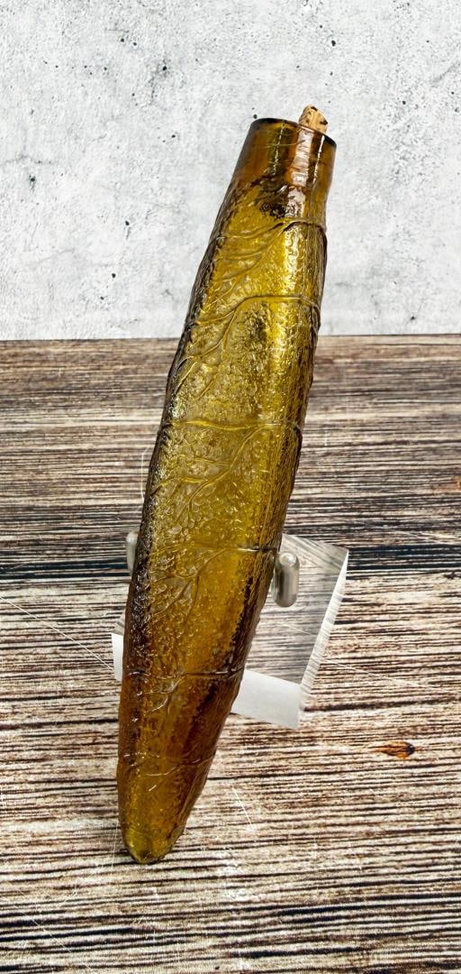 Amber Glass Cigar Shaped Pocket Flask Bottle: 5 3/8" long.