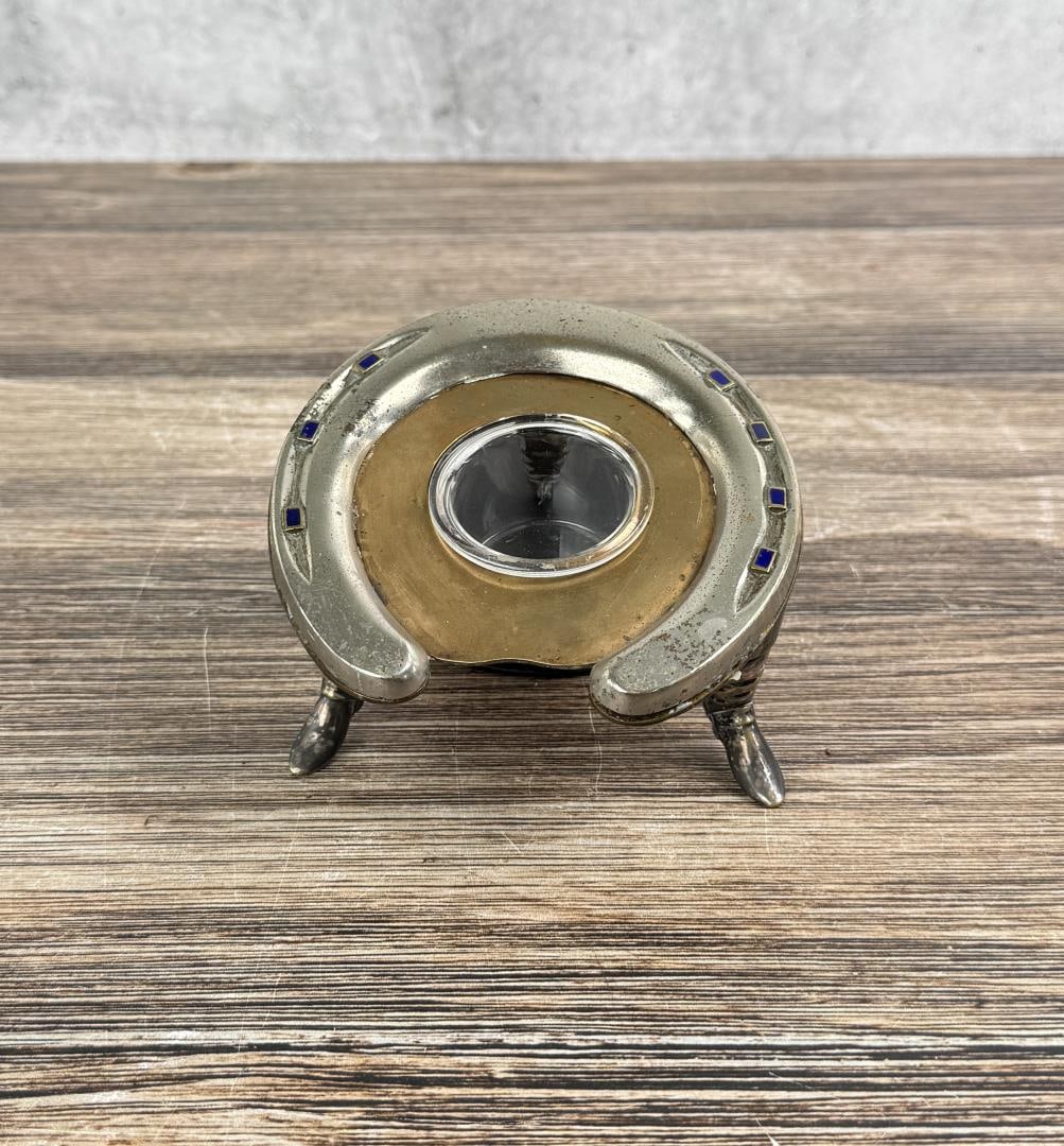 Figural Horseshoe Cowboy Desk Inkwell: 2" by 4 1/2" by 5 1/8".