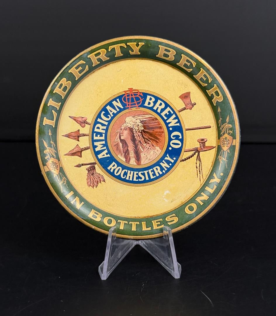 American Brewing Company Liberty Beer Tip Tray: 4 1/8" diameter. Rochester New York.