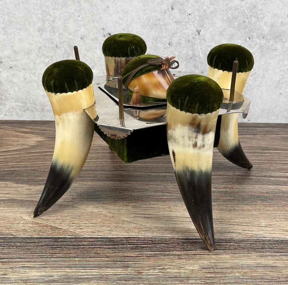 Steer Horn Pin Cushion Sewing Trinket Box (1 of 7)