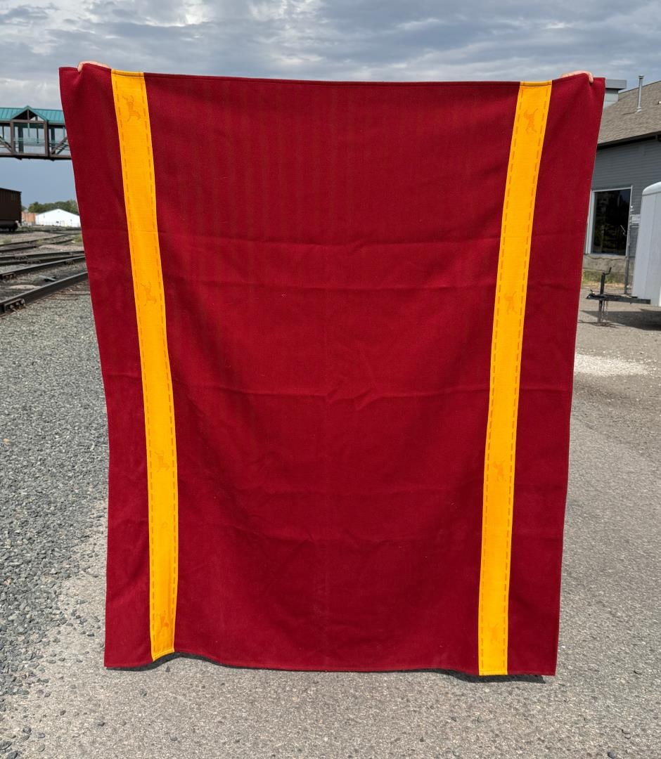 Hermes Lana Burgundy Wool Blanket: 60" by 70".
