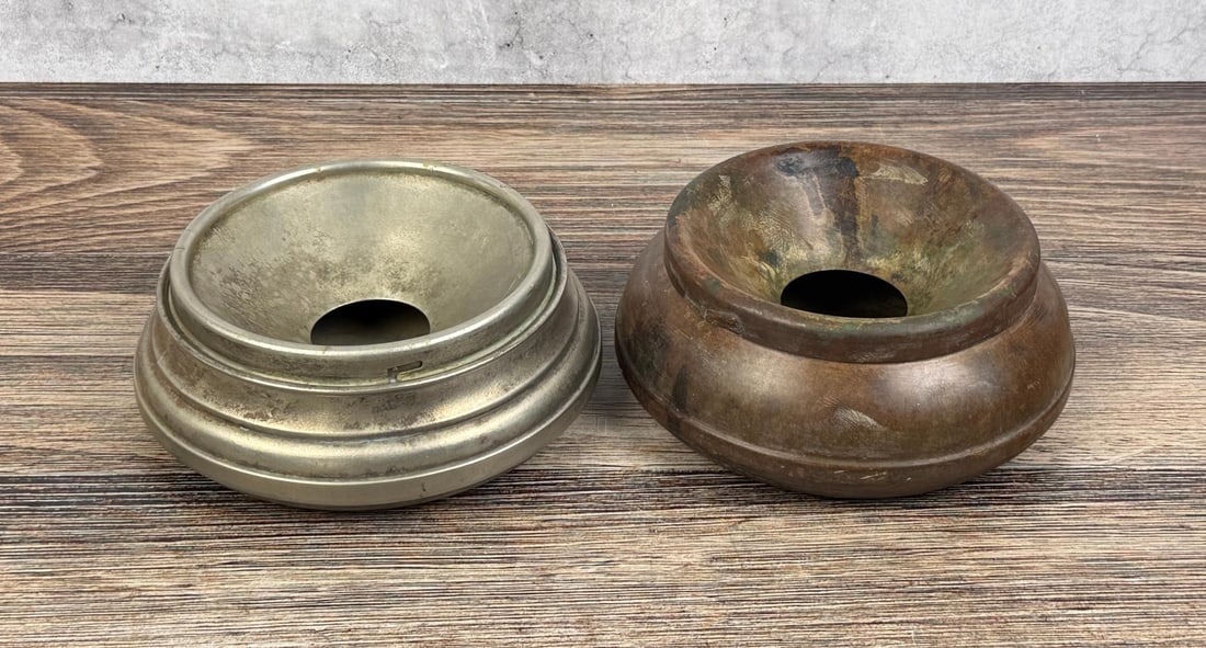 Pullman Company Railroad Train Car Spittoons: 2 7/8" by 7 1/4" by 7 1/4".
