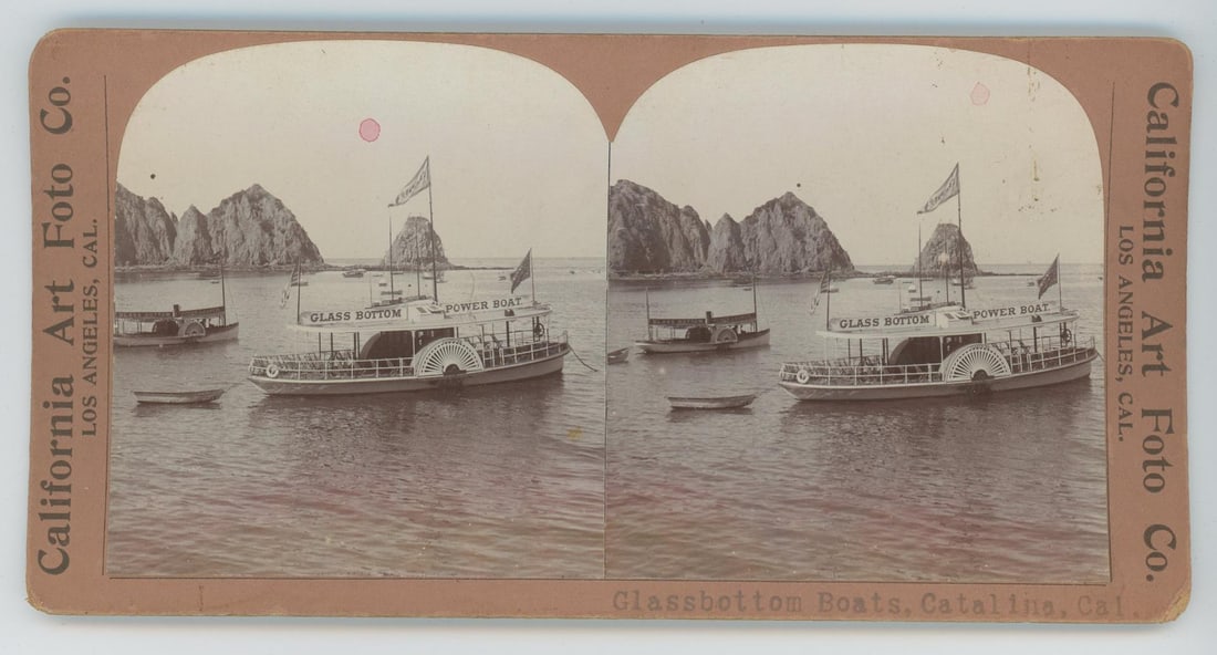 Avalon Bay Catalina Island California Stereoview: Glassbottom Boats.