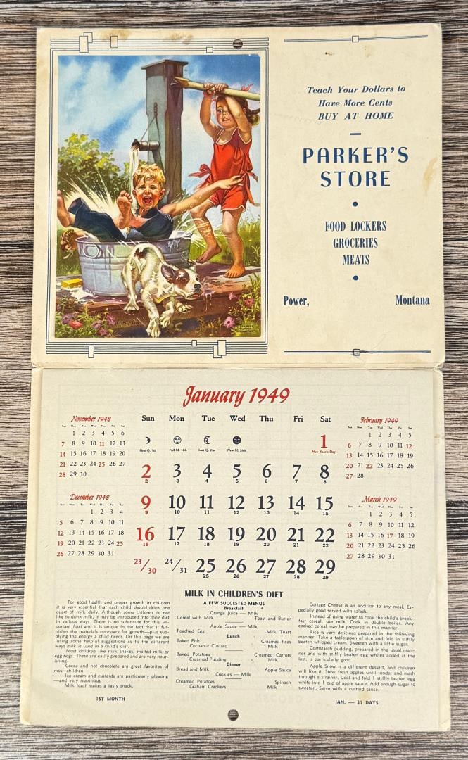 1949 Parkers Store Power Montana Calendar: Nice example.