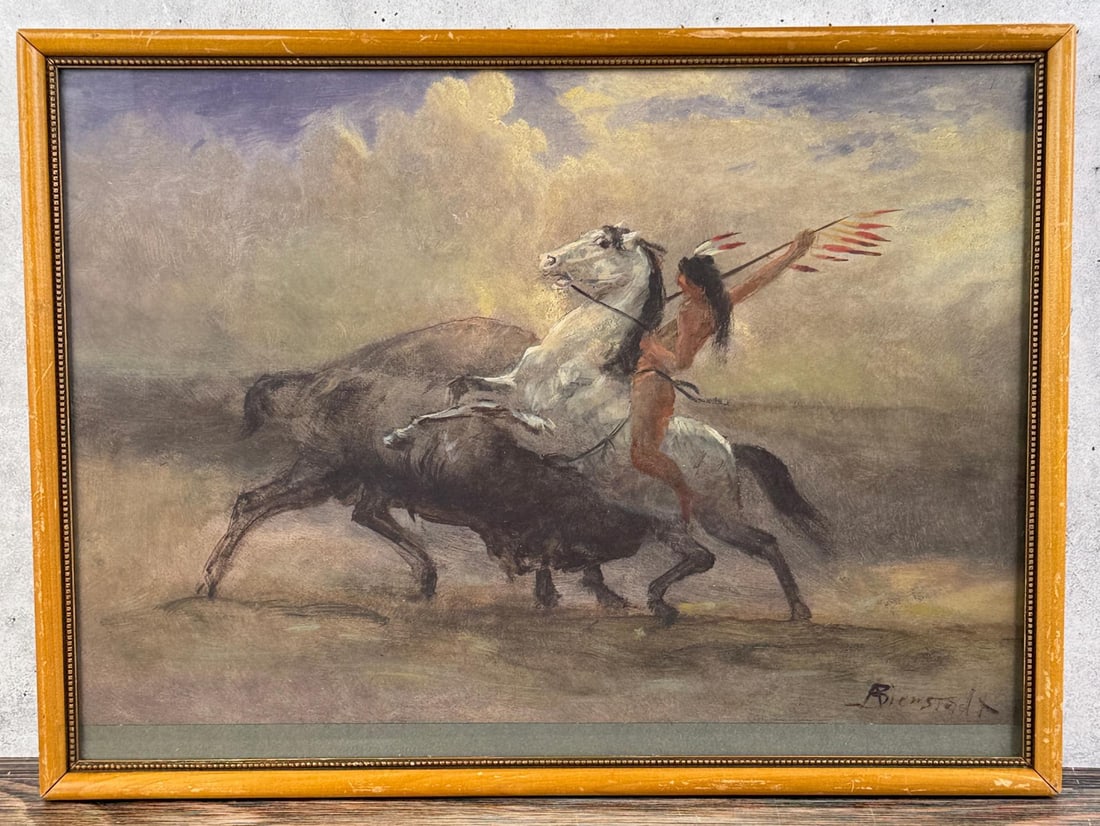 Albert Bierstadt The Last of the Buffalo Print: 15 7/8" by 21 1/4" framed.