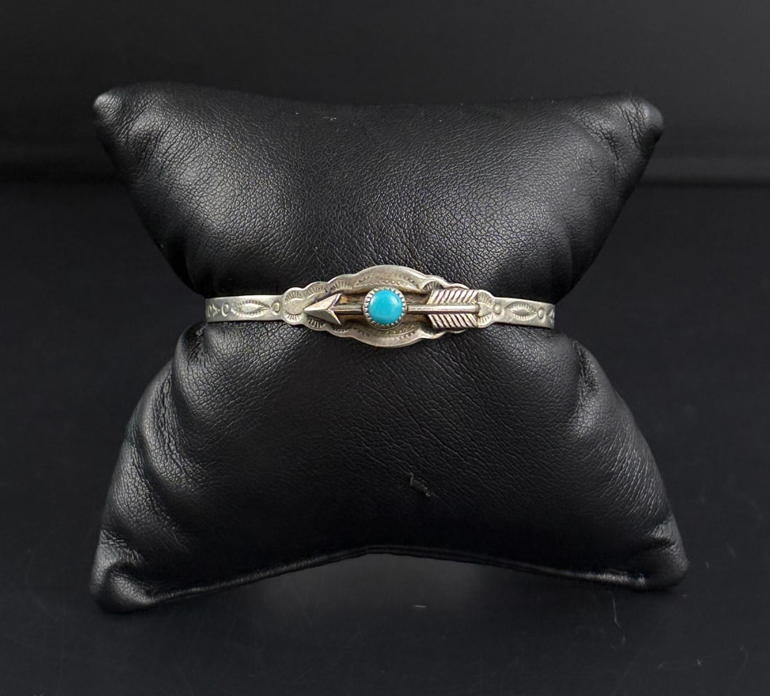 Bell Trading Post Navajo Turquoise Bracelet: Nickel Silver. 5 1/2" inner circumference.