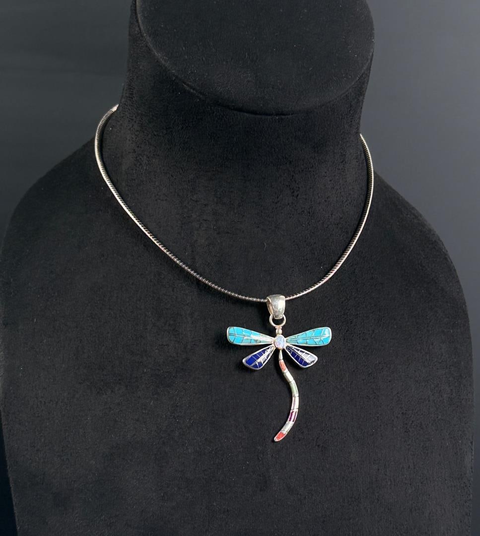 Sterling Silver Inlaid Dragonfly Necklace (1 of 5)