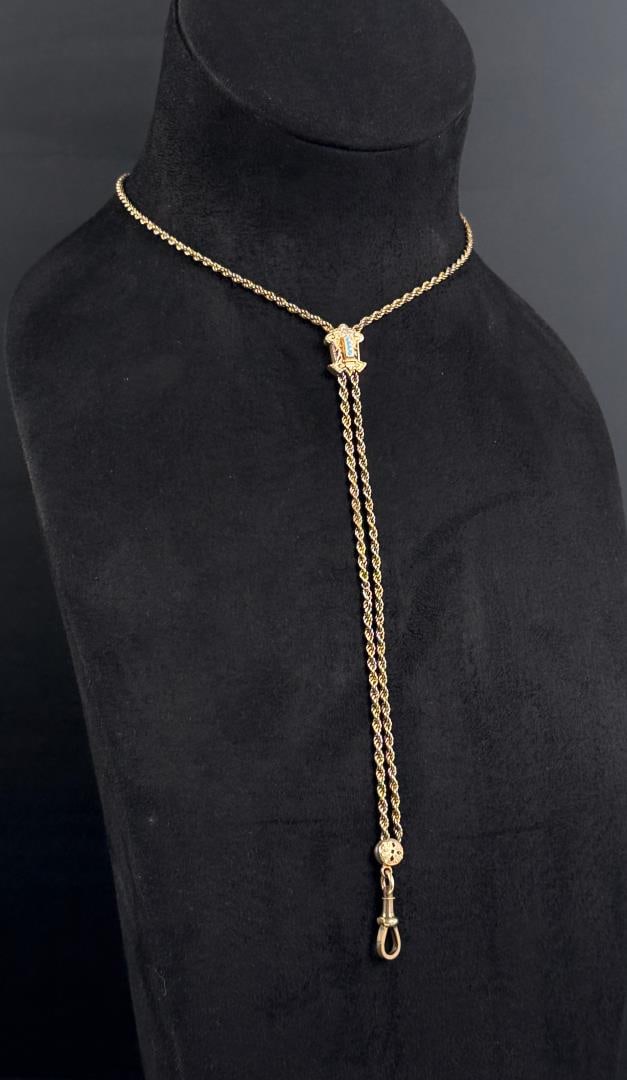 Victorian Pocket Watch Fob Pendant Necklace: Gold Filled. 34.69 grams.