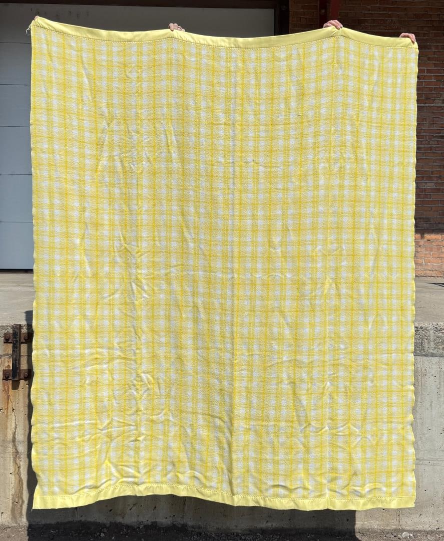 Yellow Plaid Wool Blanket: 70" by 90"