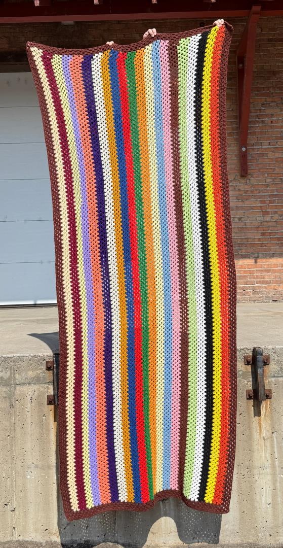 Crocheted Granny Square Afghan Blanket: 51" by 117"