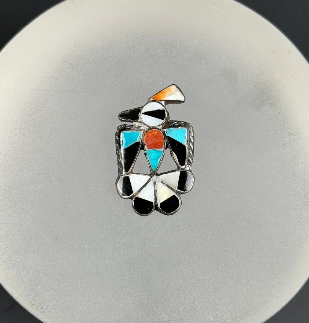 Zuni Sterling Silver Inlaid Thunderbird Brooch (1 of 3)