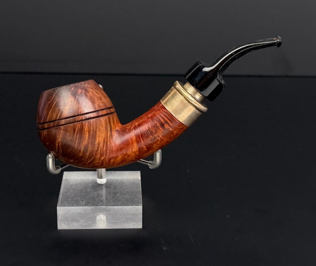 Ser Jacopo Maxima Briar Estate Tobacco Pipe: Sterling silver handle. Smooth L1 flame grain Delecto shape. Handmade in Italy. 5 7/8" long.