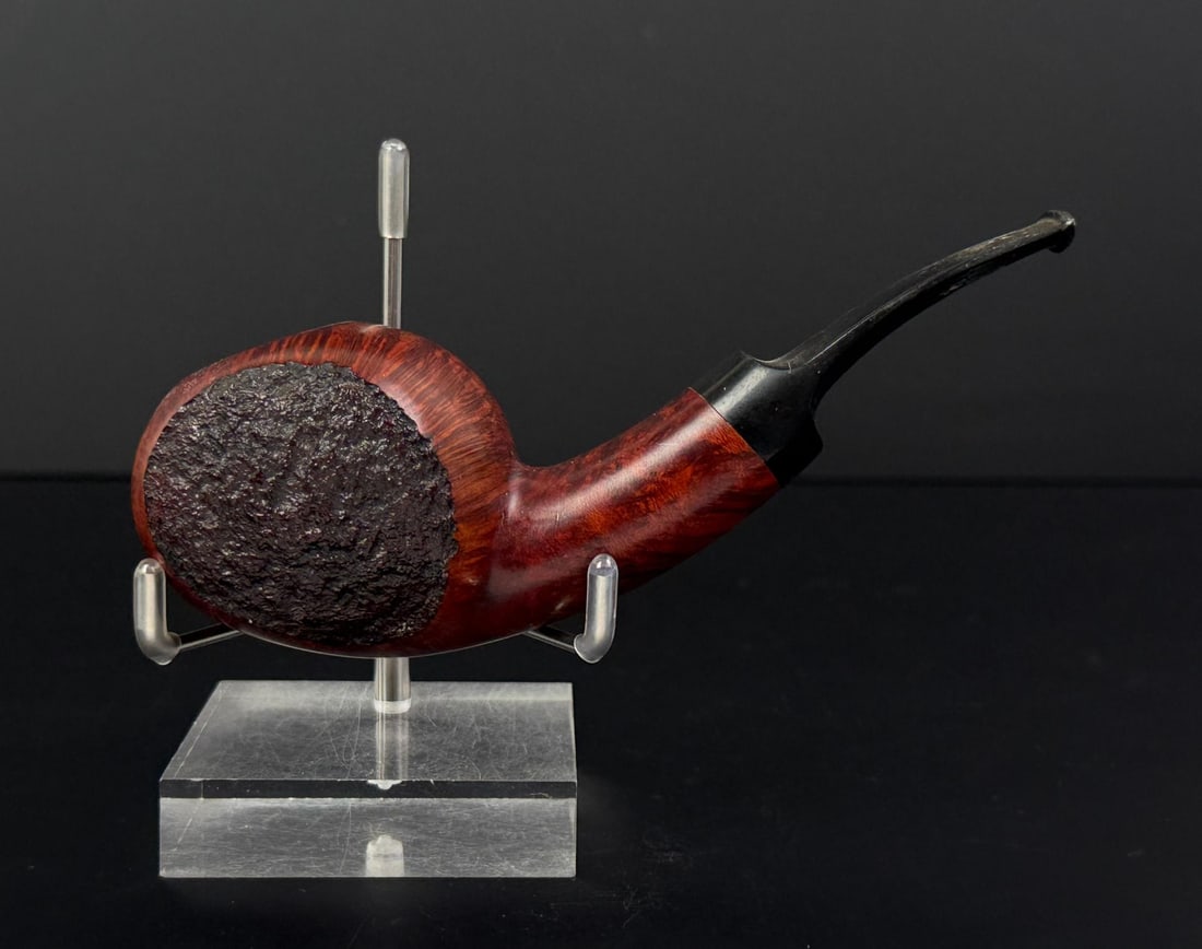 S. Bang Kobenhavn Briar Estate Tobacco Pipe: Smooth and sandblasted blowfish shape. Handmade in Denmark. 5 7/8" long.
