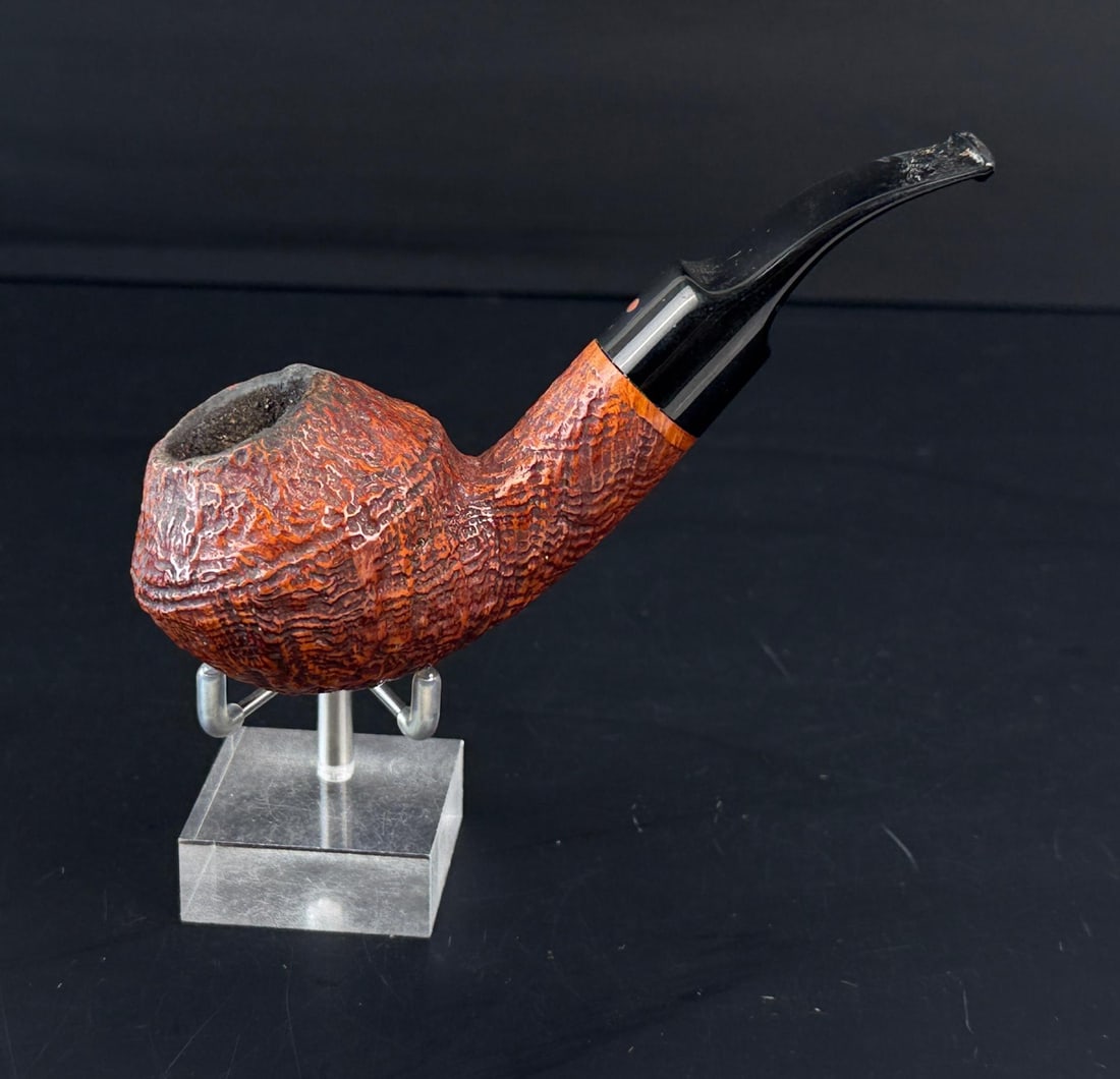 Ser Jacopo Briar Bent Bulldog Tobacco Pipe: Per Aspera. S2. Maxima oversized pipe. Light brown sandblasted bent bulldog shape. Handmade in Italy. 5 1/4" long.