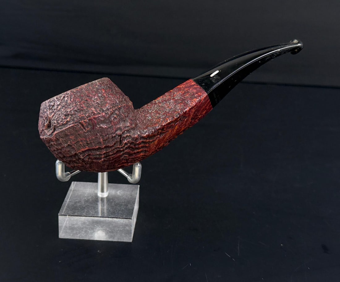 Castello Old Antiquari G Estate Tobacco Pipe: Giant Sandblasted Bent Rhodesian Briar. Hand made in Italy. 5 3/4" Long.
