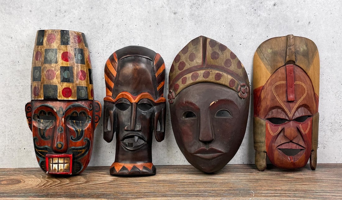 Collection of Wood African Masks: Largest is 13" by 6 7/8"