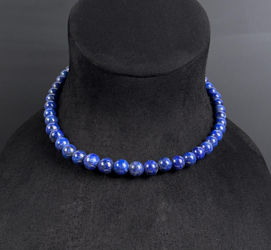 Lapis Lazuli Bead Necklace: 8 1/4" long as displayed.