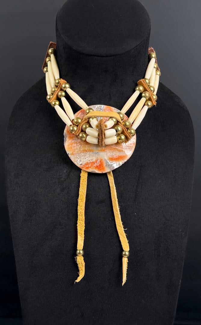 Native American Indian Hair Pipe Choker Necklace: Bone Hair Pipe Beads.