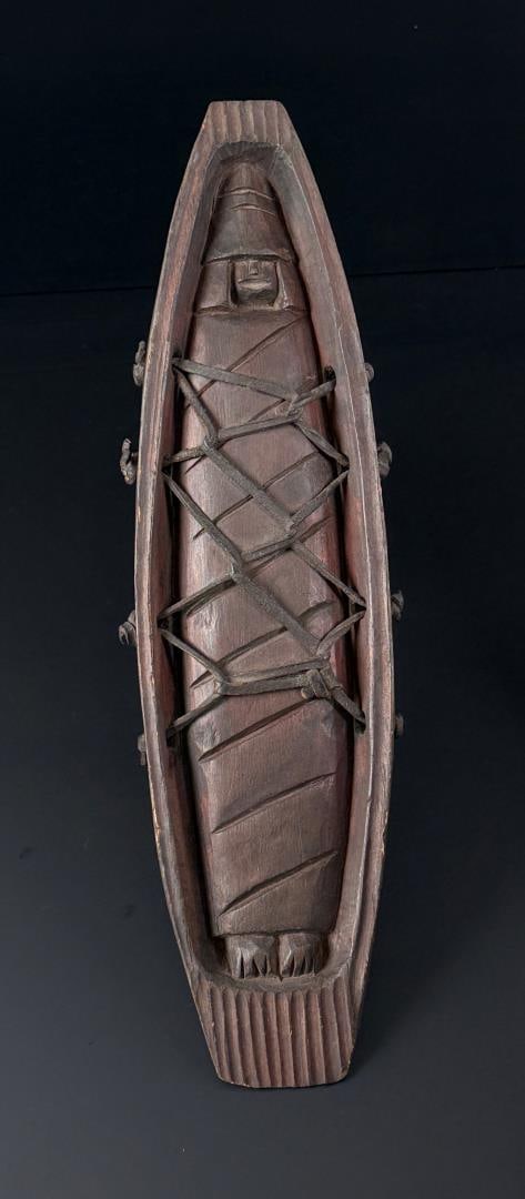 Salish Northwest Coast Indian Carved Canoe Toy: 15" by 4 3/8" by 1 7/8". Second Half of the 20th Century.
