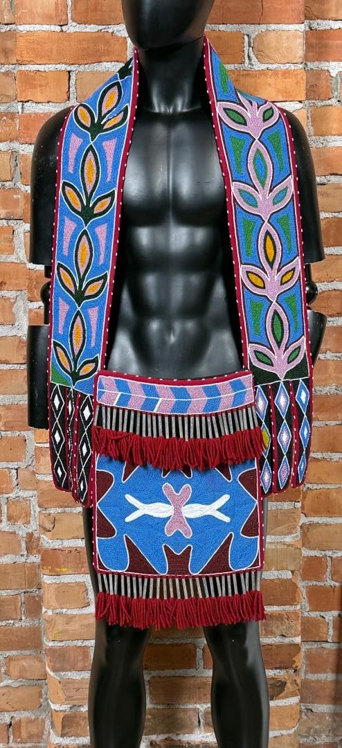 Delaware Native American Indian Bandolier Bag: 39" long. Second Half of the 20th Century.