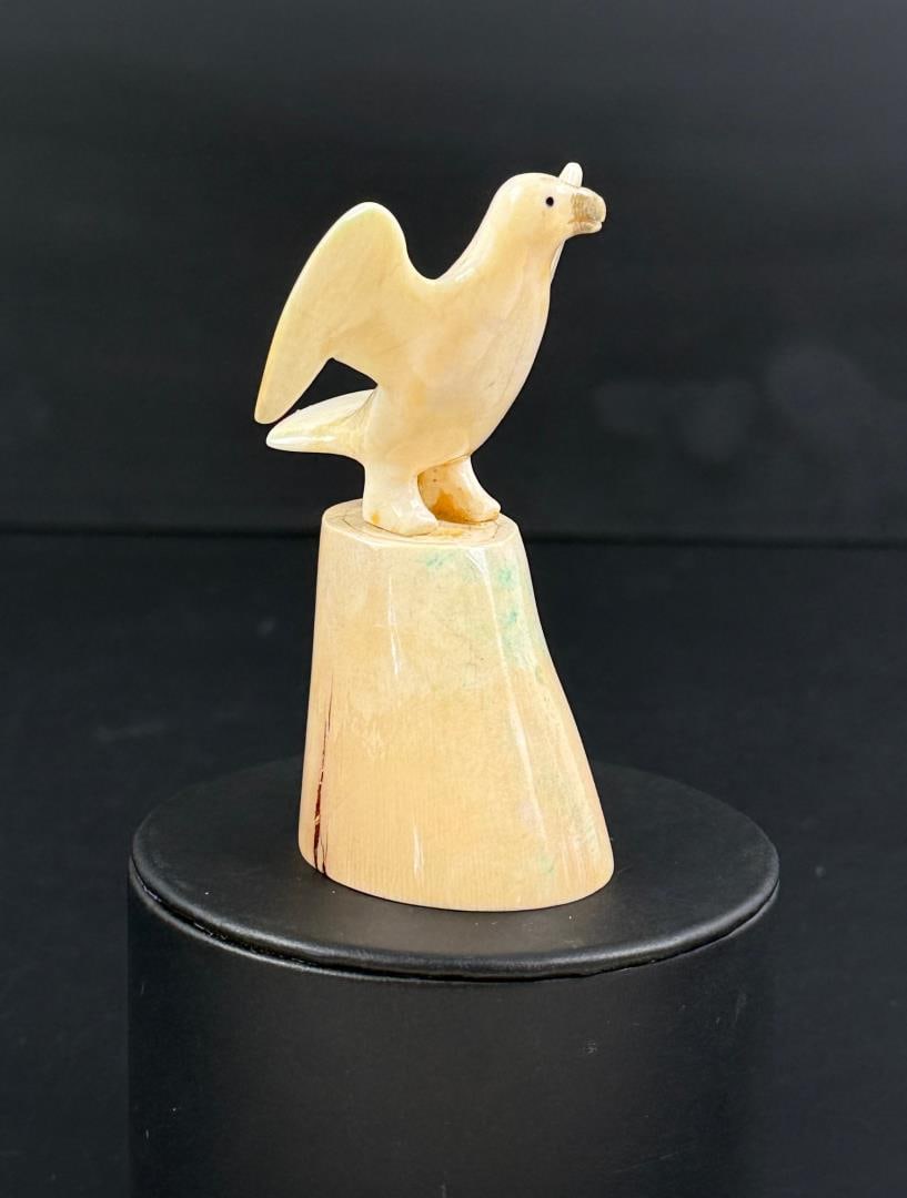 Alaskan Inuit Eskimo Carved Ivory Seagull: 3 1/4" by 1 7/8" by 1 3/4". This item cannot be shipped to Oregon, California, Hawaii, New York, New Jersey, Internationally, or any other state that prohibits.