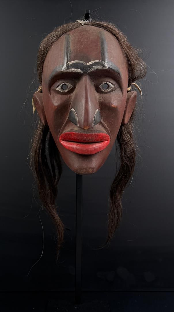 Iroquois Native American Indian False Face Mask: 21" by 9 1/2" by 6 1/8". Exceptional early mask.