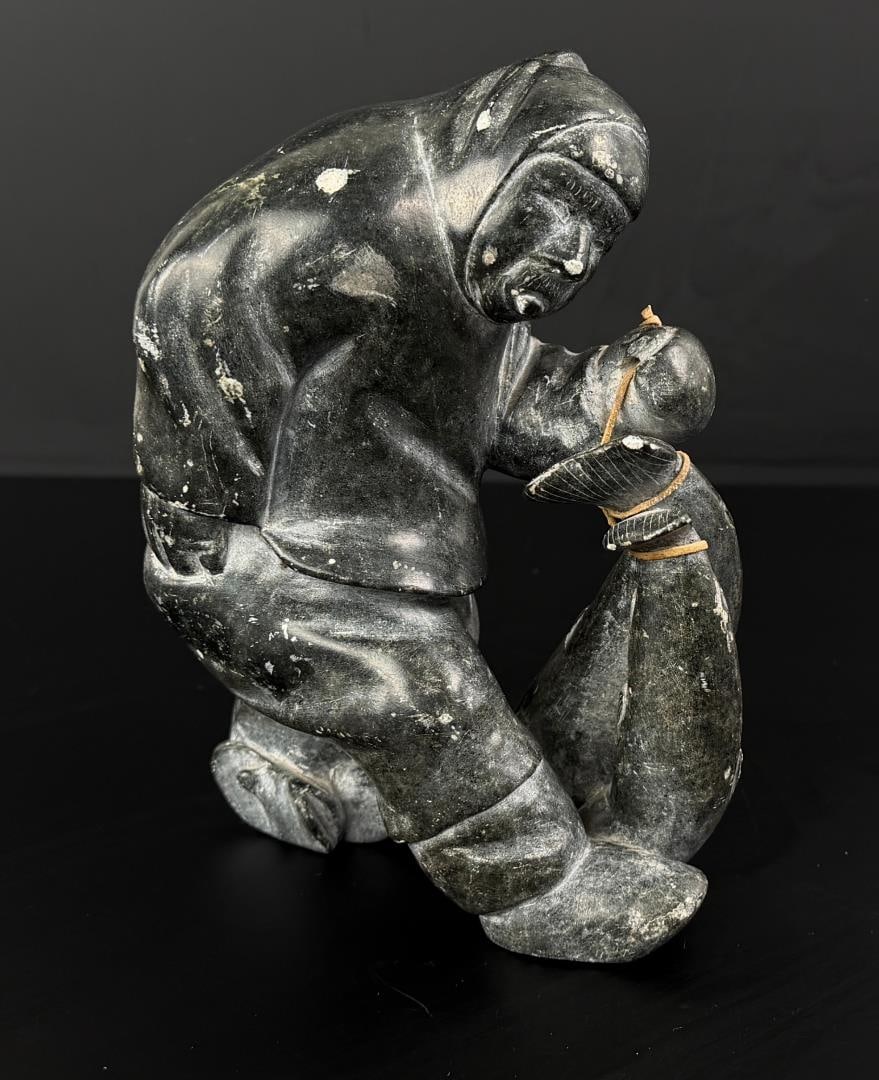 Alaskan Inuit Eskimo Soapstone Carving: 7 1/2" by 5 1/4" by 3 3/4"