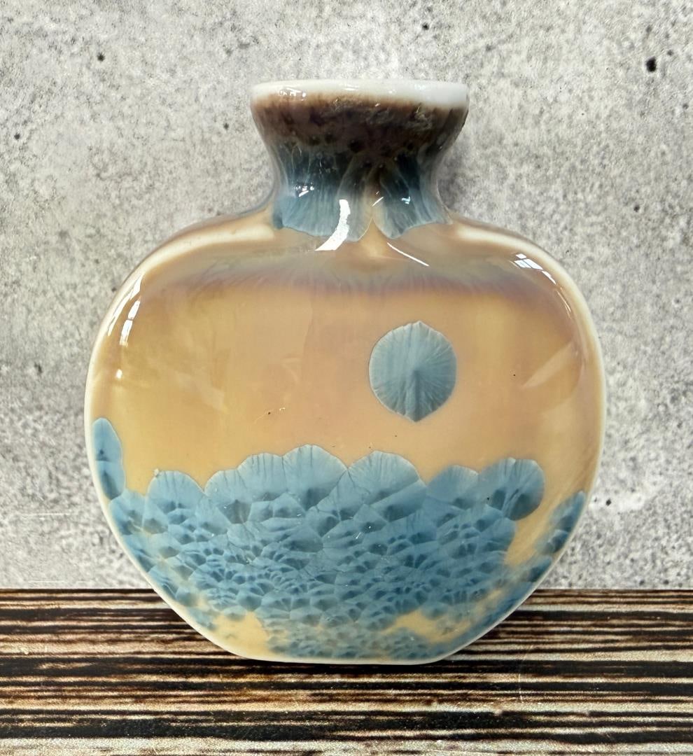 Crystalline Glaze Snuff Bottle: 2" by 1 3/4" by 5/8"