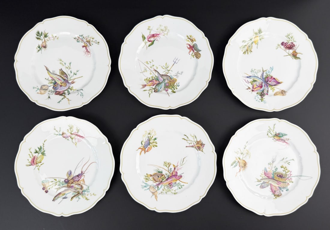 Haviland Limoges Calanque Porcelain Fish Plates: 9 5/8" diameter.